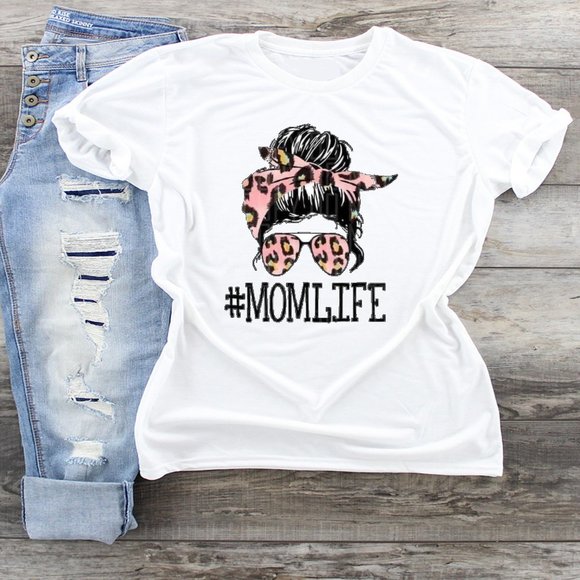 Tops - Mom Life Leopard Coral Tshirt